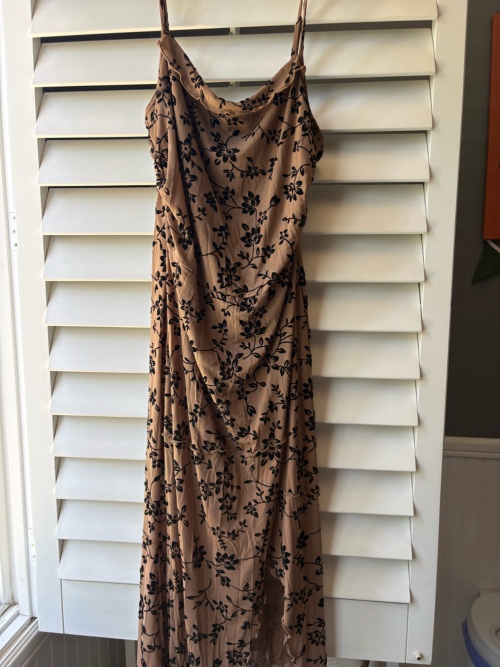 SHEIN Tan Maxi Slip Dress with Black Floral Print